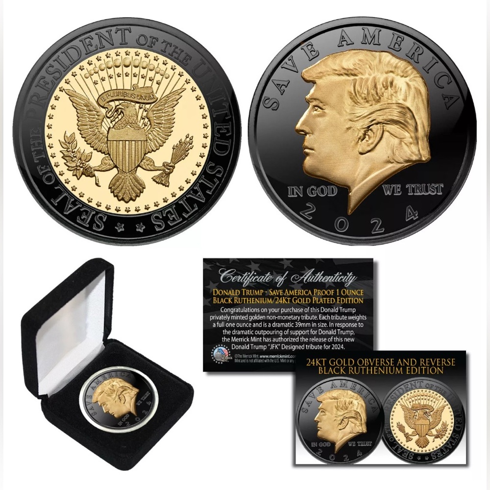 DONALD TRUMP Save America 2024 BLACK RUTHENIUM & 24K GOLD 1 OZ Coin with BOX